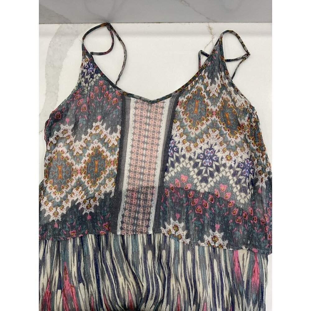 Meadow Rue By Anthropologie Tiered Maxi Dress Multicolor Silver Thread Size 10 - Picture 5 of 9